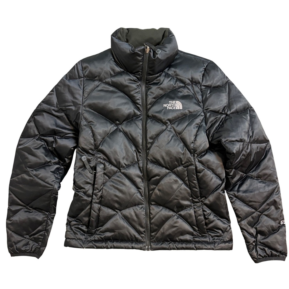 The North Face 550 Down Puffer Jacket Womens Small Black Diamond Quilted Satin